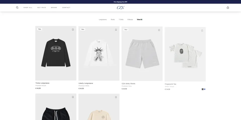 CAZOX shop grid with the latest drop