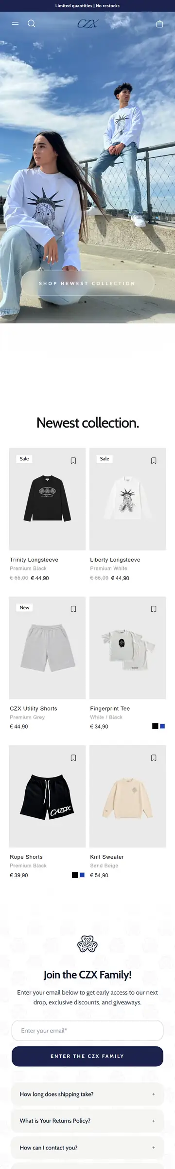 The CAZOX streetwear store on a phone