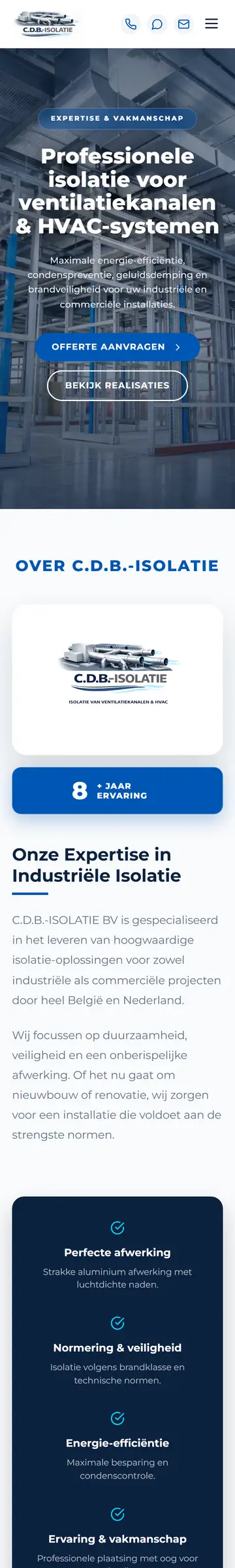 The C.D.B. Isolatie website on a phone