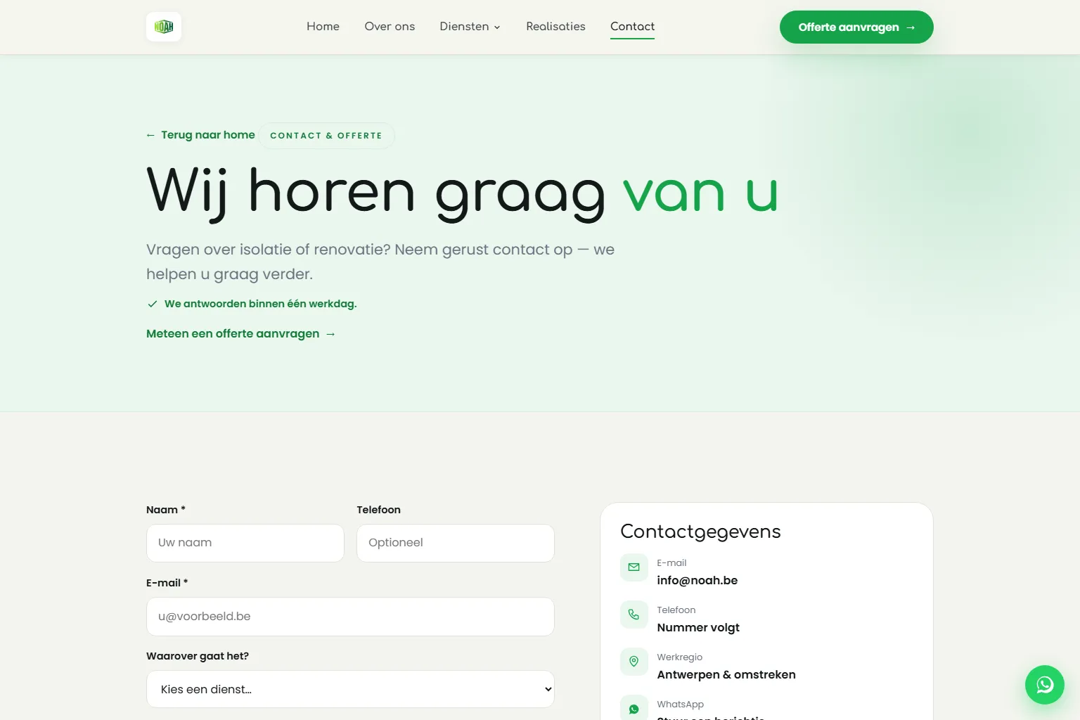 Contact page of the NOAH website